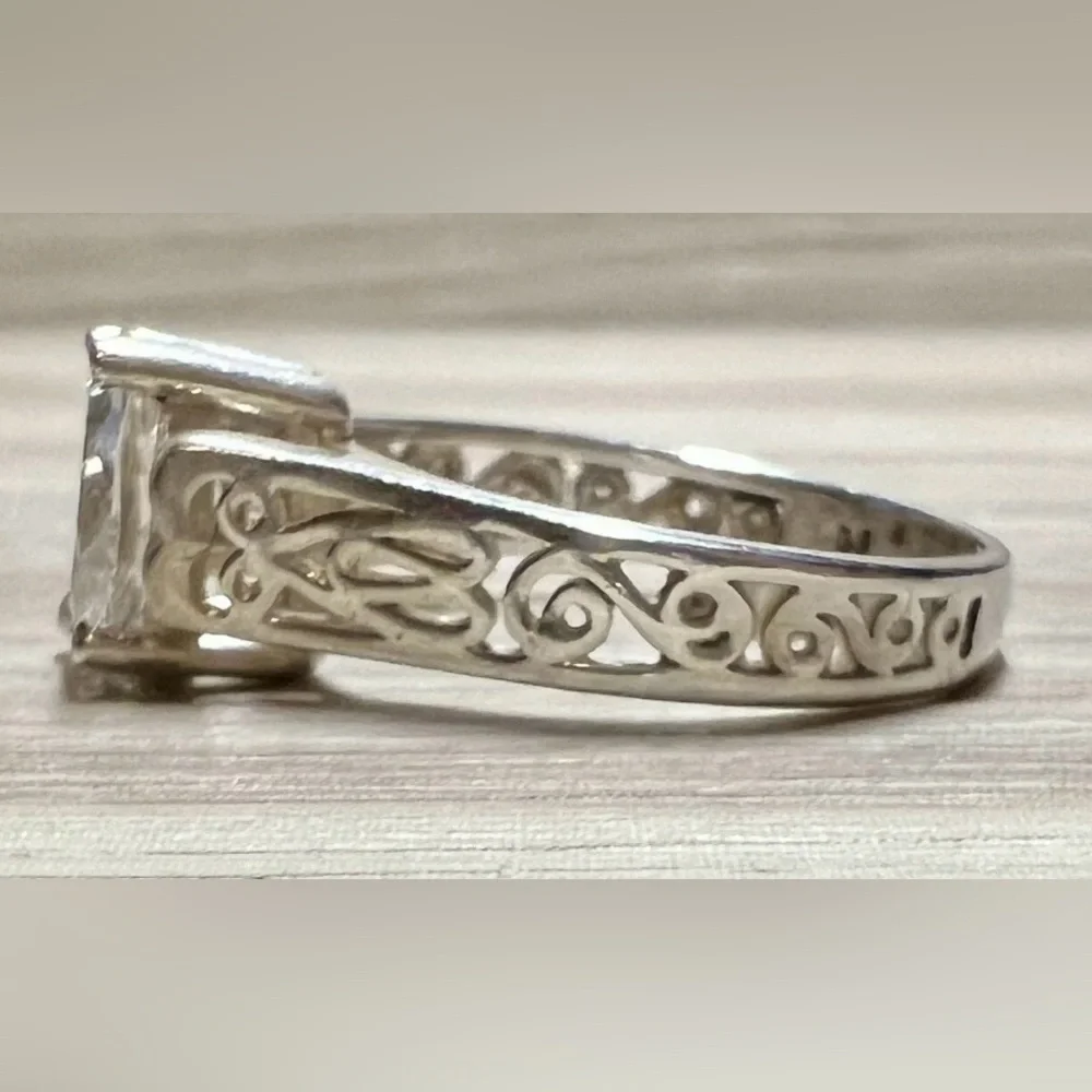 Vintage Handmade Designer Signed Sterling Silver Cubic Zirconia Ring, Size 8.75